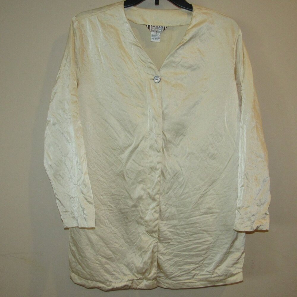 Vintage Henri Bendel 100% Silk Shirt Blouse sz Small Oversized Minimalist Beige